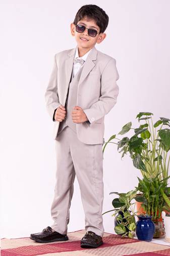 boys' white and gray shirt blazer waist coat and pant