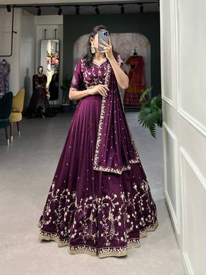 Women's Vichitra Silk With Sequins and Thread Work Lehenga Choli 1