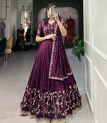 Women's Vichitra Silk With Sequins and Thread Work Lehenga Choli