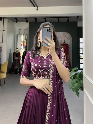 Women's Vichitra Silk With Sequins and Thread Work Lehenga Choli 2