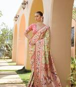 Pista Soft katan silk blend Zari Weaving Saree Festive Wear