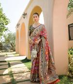 Red Soft katan silk blend Zari Weaving Saree Festive Wear