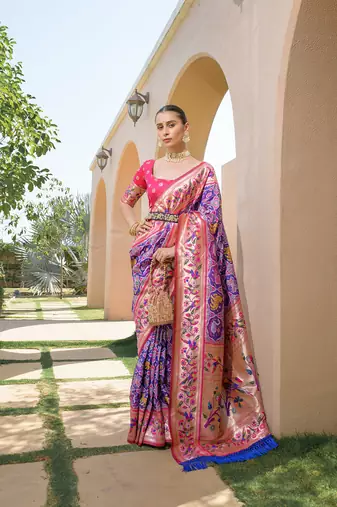 Purple Soft katan silk blend blend Zari Weaving Saree Festive Wear