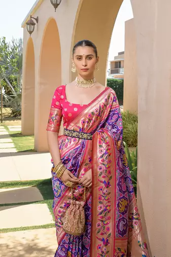 Purple Soft katan silk blend blend Zari Weaving Saree Festive Wear