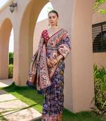 Blue Soft katan silk blend Zari Weaving Saree Festive Wear