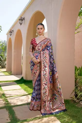 Blue Soft katan silk blend blend Zari Weaving Saree Festive Wear