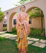 Yellow Soft katan silk blend Zari Weaving Saree Festive Wear