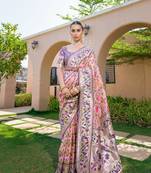 Baby Pink Soft katan silk blend Zari Weaving Saree Festive Wear