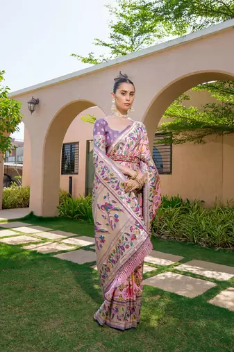 Baby Pink Soft katan silk blend blend Zari Weaving Saree Festive Wear