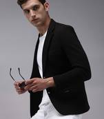 Men Solid Open Front Notched Lapel Black Blazer