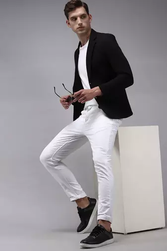 Men Solid Open Front Notched Lapel Black Blazer