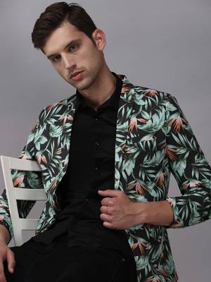 Men's Mandarin Collar Grey Printed Blazer 1