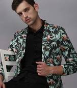 Men's Mandarin Collar Grey Printed Blazer