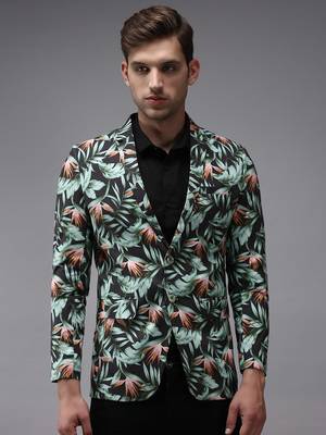 Men's Mandarin Collar Grey Printed Blazer 2