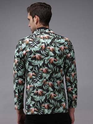 Men's Mandarin Collar Grey Printed Blazer 4