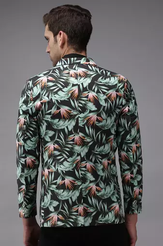 Men's Mandarin Collar Grey Printed Blazer