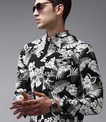 SHOWOFF Men's Mandarin Collar Black Printed Blazer