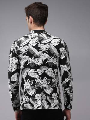 SHOWOFF Men's Mandarin Collar Black Printed Blazer 4