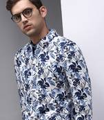 Men's Mandarin Collar White Printed Blazer