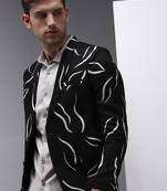 Men's Mandarin Collar Black Printed Blazer
