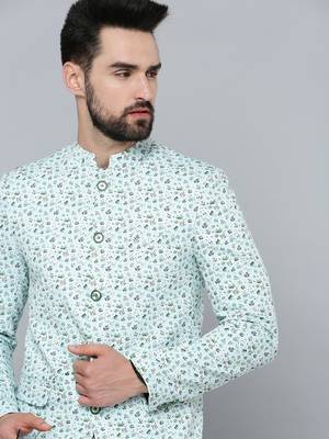 men's mandarin collar sea green printed blazer 1