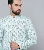 men's mandarin collar sea green printed blazer