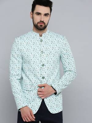 men's mandarin collar sea green printed blazer 2