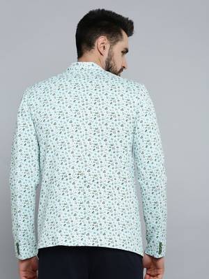 men's mandarin collar sea green printed blazer 4