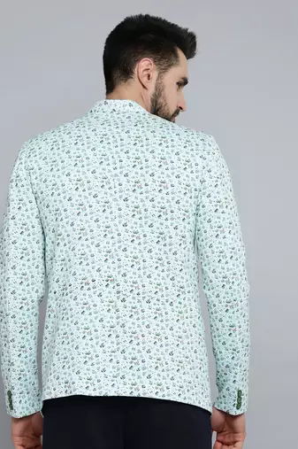men's mandarin collar sea green printed blazer