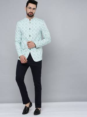 men's mandarin collar sea green printed blazer 5