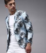 SHOWOFF Men's Mandarin Collar Blue Printed Blazer