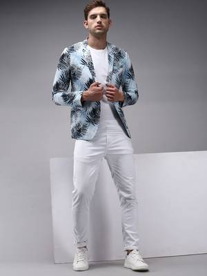 men's mandarin collar blue printed blazer 5