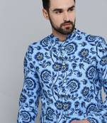 Men's Mandarin Collar Blue Printed Blazer