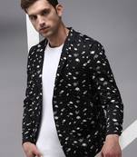 Men's Mandarin Collar Black Printed Blazer