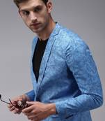 SHOWOFF Men's Mandarin Collar Blue Printed Blazer