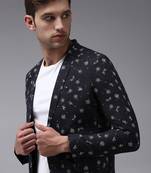 Men's Mandarin Collar Blue Printed Blazer