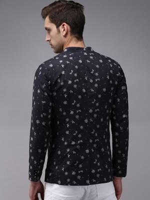 Men's Mandarin Collar Blue Printed Blazer 4