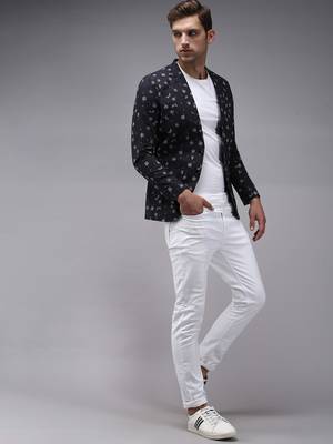 Men's Mandarin Collar Blue Printed Blazer 5
