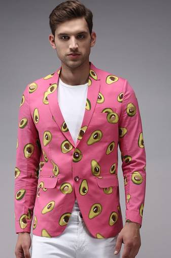 SHOWOFF Men's Mandarin Collar Pink Printed Blazer