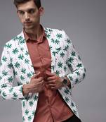 Men's Mandarin Collar White Printed Blazer