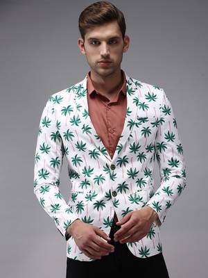 Men's Mandarin Collar White Printed Blazer 2