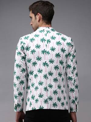 Men's Mandarin Collar White Printed Blazer 4