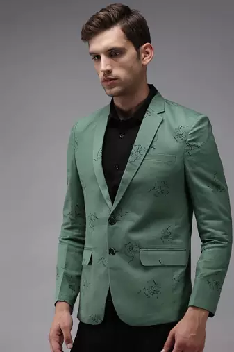 SHOWOFF Men's Mandarin Collar Green Printed Blazer