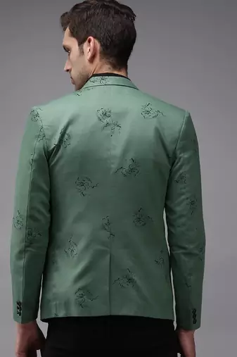 SHOWOFF Men's Mandarin Collar Green Printed Blazer