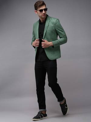 SHOWOFF Men's Mandarin Collar Green Printed Blazer 5