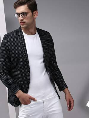 Men's Mandarin Collar Black Printed Blazer 1