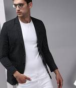 Men's Mandarin Collar Black Printed Blazer