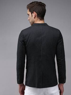 Men's Mandarin Collar Black Printed Blazer 4