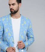 SHOWOFF Men's Mandarin Collar Blue Printed Blazer