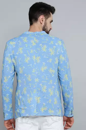 SHOWOFF Men's Mandarin Collar Blue Printed Blazer